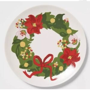 Set of 4 Threshold Festive Wreath appetizer holiday Christmas stoneware Plates